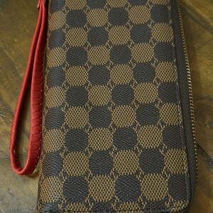 Brown and Black Checkered Wristlet